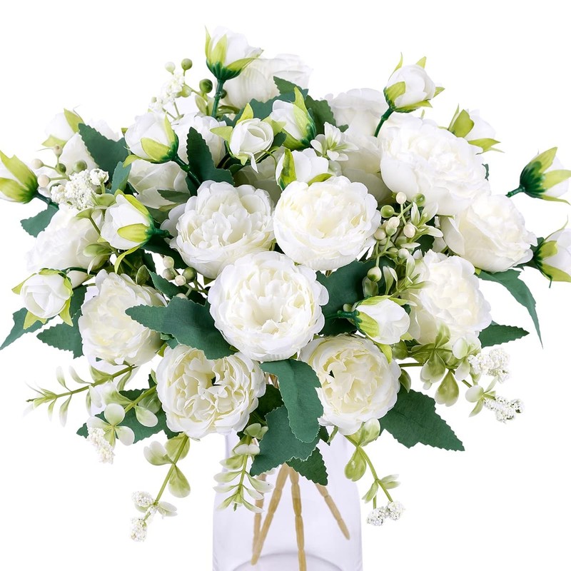 Floweroyal 12 Bunches Peony Artificial Flowers White Flowers Silk Peonies Bouque
