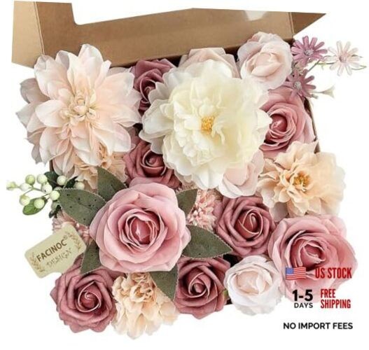 Roses Artificial Flowers Pink Bouquets Box Set for DIY Bridal Blush Pink