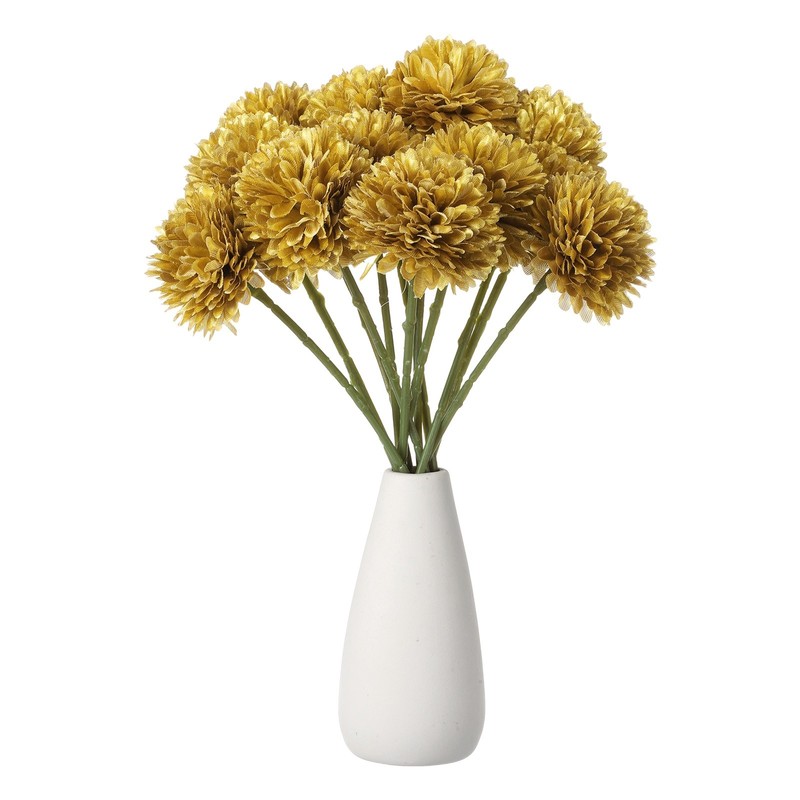 12pcs Artificial Chrysanthemum Ball Flowers Faux Mum Flower Bouquet, Gold