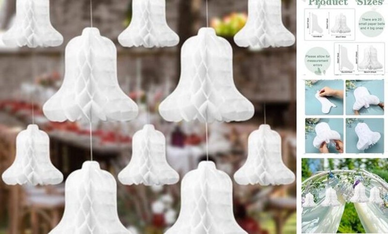 24 Pcs Paper Wedding Bells White Hanging Big Bridal Honeycomb Wedding Bells gallery
