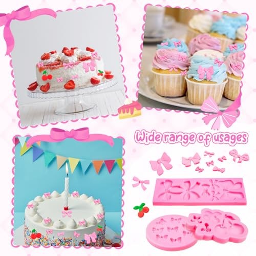 3 Pack Cherry and Bow Silicone Mold Set Fondant Chocolate Candy Cherry，bow gallery