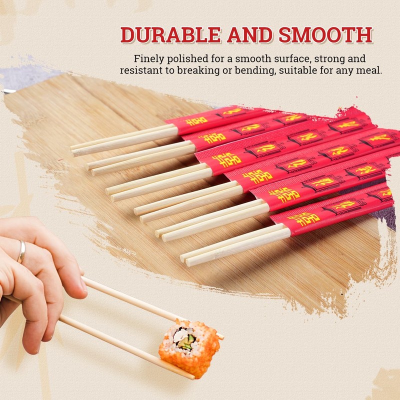 Disposable Bamboo Chopsticks (100 Sets) - 9'' Long, UV Treated, Individually ... gallery