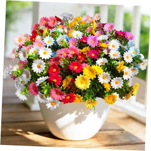 12Pcs Artificial Flowers for Outdoors UV Resistant，Colorful Daisy 12 Pcs Mix