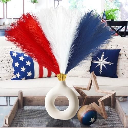 pcs 4th of July Decorations Faux Pampas Grass, 21.6in Red 30 Red & White & Blue gallery