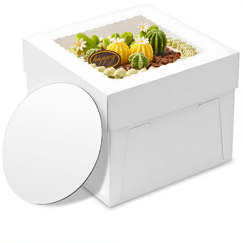 15pcs Cake Boxes, 10x10x8 Inch Cake Box With Viewing Window and Cake Board an...