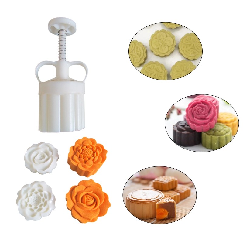 Moon Cake Mould Hand Pressure Cookies Cutter Smooth Exquisite Rose Lotus Shape gallery