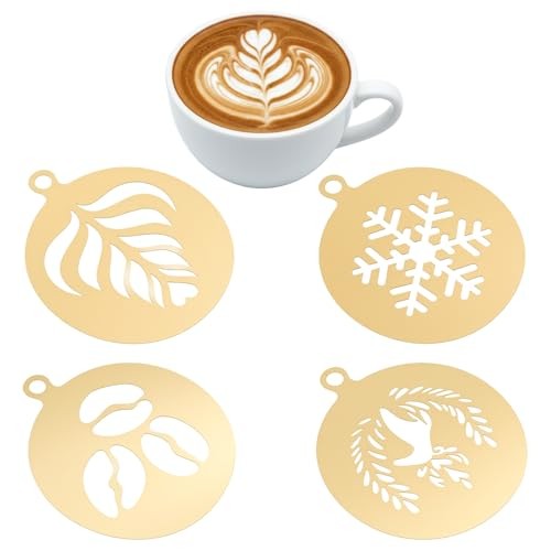 4 Pcs Coffee Stencils Latte Art,Large Coffee Stencils,Lattes Stencilss with