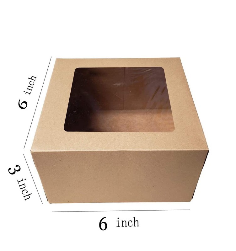 25 PCS Square Bakery Cake Boxes 6x6x3 Inch Window Cajas Pasteles Brown Dessert gallery