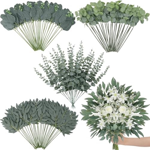 Pcs Artificial Eucalyptus Stems, 4 Kinds Mixed Fauxery Stems Fake 120 Green gallery