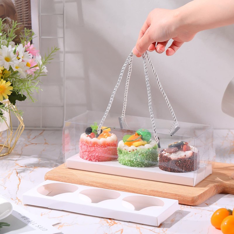 20 PCS Black Clear Cupcake Boxes With Handle & Insert 9x3x3 Inch Carrier gallery