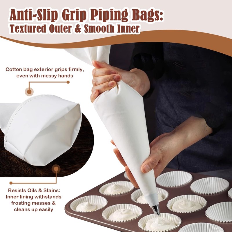 9-Piece Reusable Piping Bags and Tips Set- Cotton Baking Kit with Coupler, St... gallery