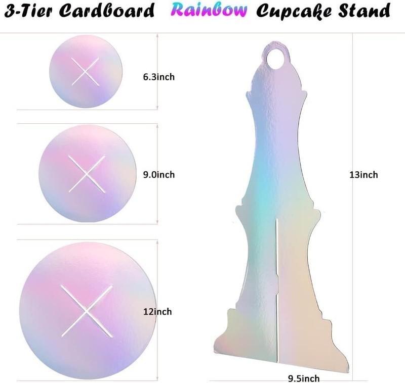 Rainbow Cardboard 3 Tier Cupcake Display Tower Dessert Stand Stores Flat NEW gallery
