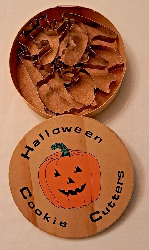 Vintage Halloween Cookie Cutters (metal) in round box- Set Of 6