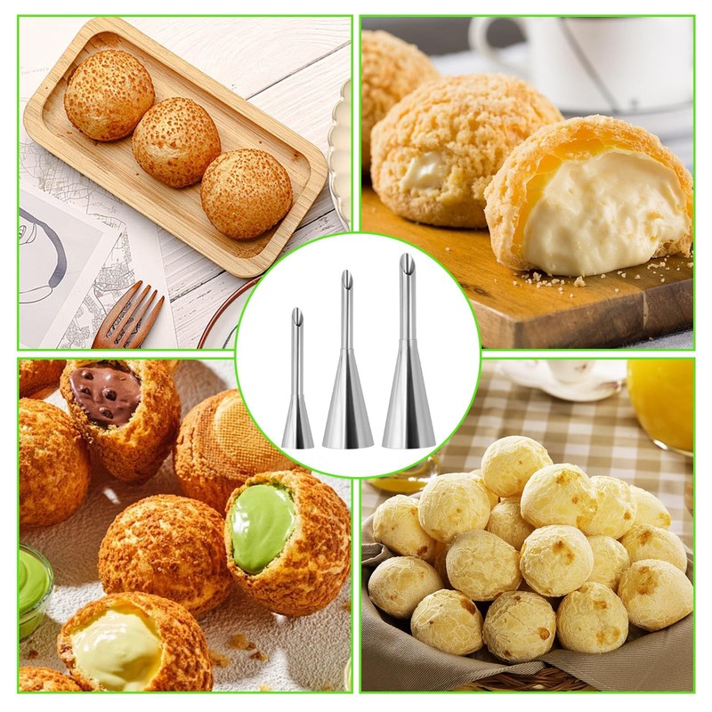 3 Pcs Puff Cream Filling Piping Tips Kit Stainless Steel Long Icing Piping No... gallery