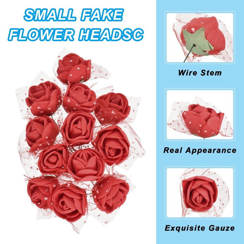 144Pcs Artificial Flowers Mini Pink 0.98" with Stem and Gauze, Red for Decorations gallery