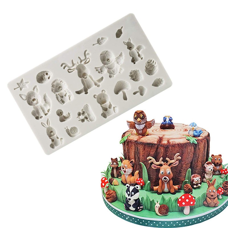 Forest Animals Fondant Molds Zoo Animal Silicone Mold for Off-White