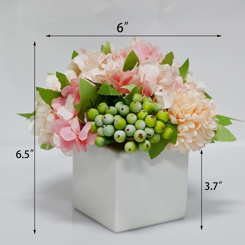 Ladada Artificial Hydrangea Flower Arrangement In Ceramic Vase And Vase Home gallery