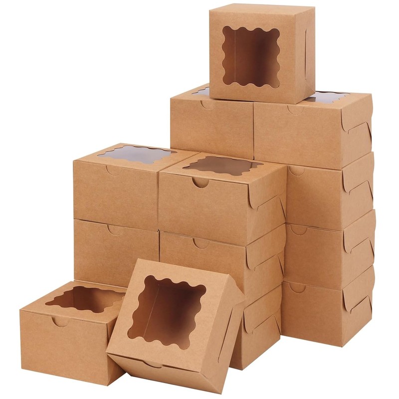 Brown Treat Boxes with Window – 4 x 4 x 2.5 Inches