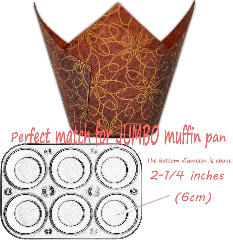 JUMBO Large size Brown Golden pattern Tulip Baking Cups 2-1/4"Base diameter x... gallery
