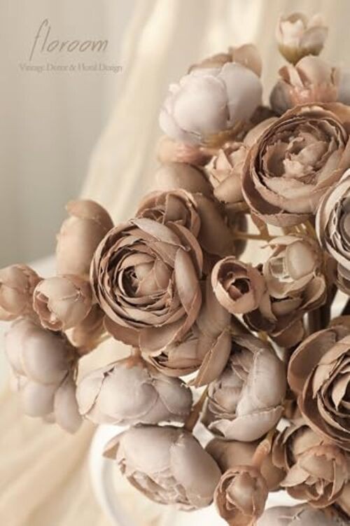 Ranunculus Artificial Flowers 18 Pcs Faux Silk Mini Ranunculus Taupe Brown gallery