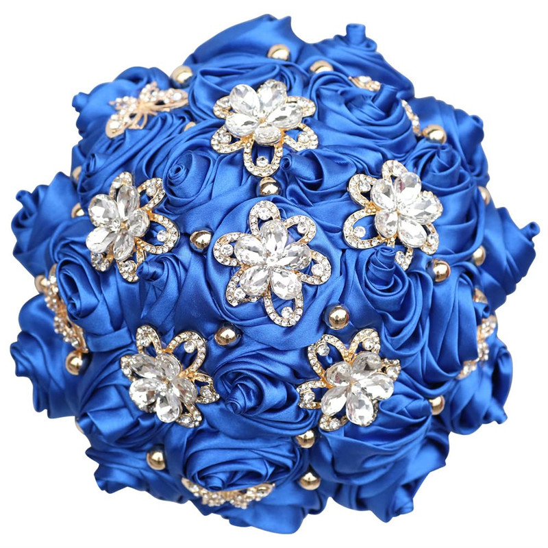 Sharebeauty 9.4 Handmade Satin Rose Bridal Bouquet Toss Round Wedding Bouquet