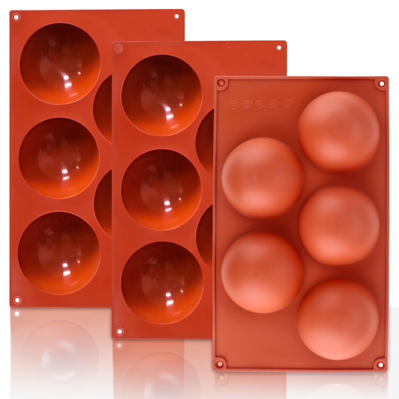 Lerykin 3 Pack Extra Large 5-Cavity Semi Sphere Silicone Molds, Half Sphere Baki