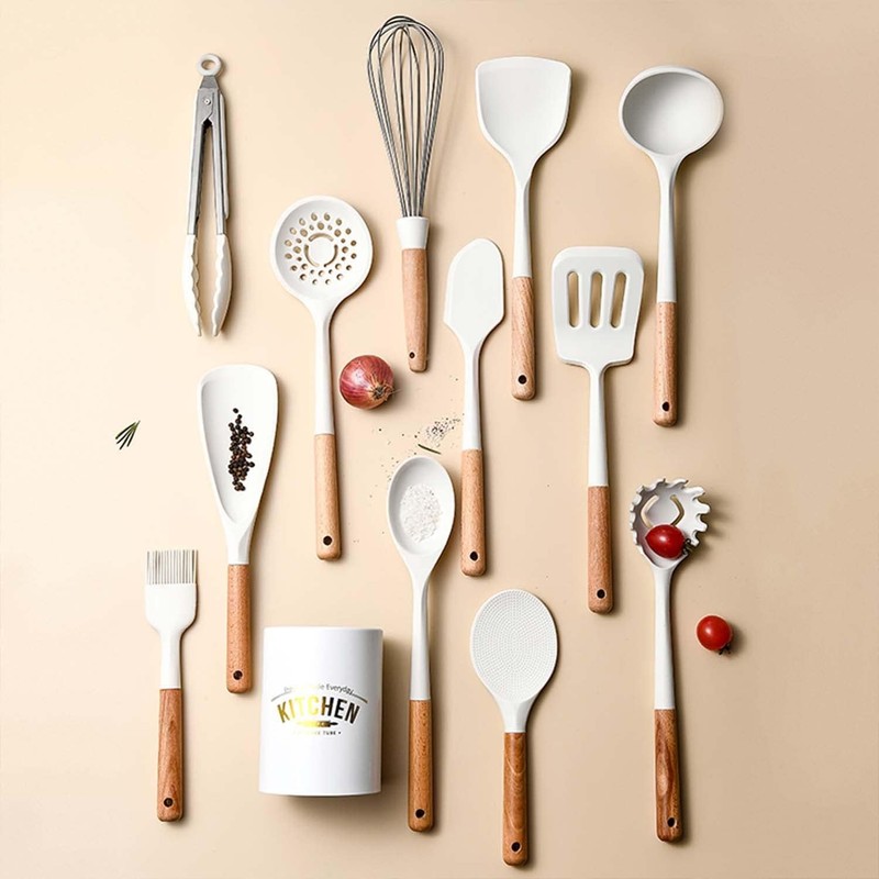 Silicone Kitchen Utensils Set,446°F Heat Resistant 13 Piece Wood Handle gallery