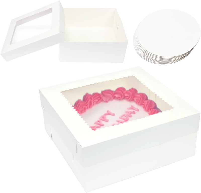 10 Pack 14 X 14 X 6 Inch Cake Boxes with Cake Boards,White Bakery Boxes,Bakery P gallery