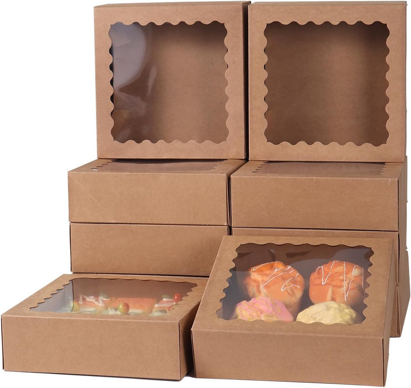 50 Pcs 8X8X2.5 Inches Bakery Boxes with Window, Cake Pastry Cookie Mini Pie Box