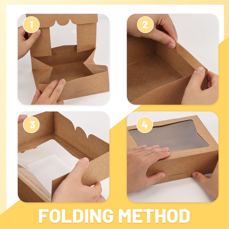 24 Pcs Cookie Bakery Boxes With Window 8x6.5x2.5 Inch Auto Popup Brown gallery