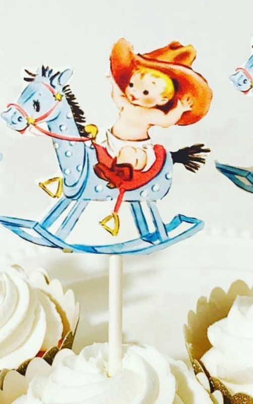 12 Vintage Cowboy Cupcake Topper Baby Cowboy Baby Shower First Birthday Party