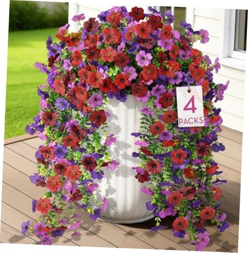 PCS Artificial Fake Hanging Flowers for Outdoor 4 Red Brown Purple Deep Purple