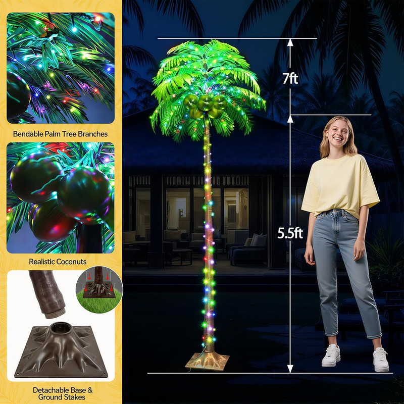Ledido 7FT Lighted Palm Tree Color Changing with 5 Coconuts, 218LED Artificial L gallery
