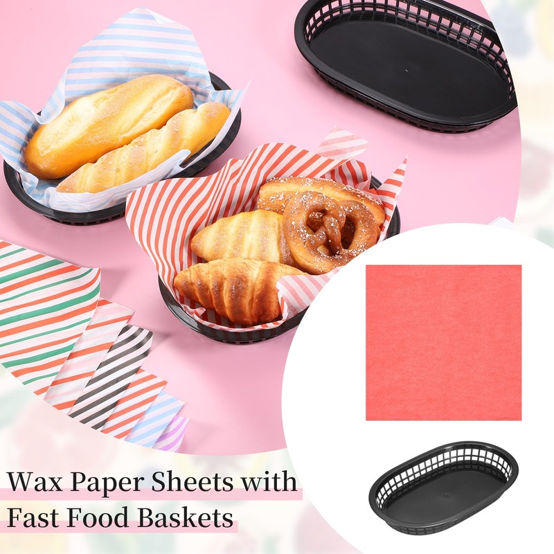 50pcs Solid Color Wax Paper Sheets with 5 Pcs Fast Food Baskets, Red gallery