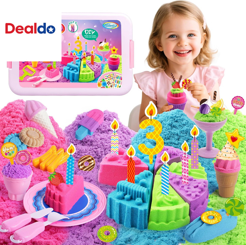 Cake & Ice Cream Sensory Bin Sand Toy, Sand Kit Sensory Toys W/Lid and 4 Color M