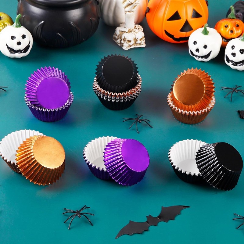 300PCS Halloween Foil Cupcake Liners Black Purple Orange Paper Mini Baking Cups gallery
