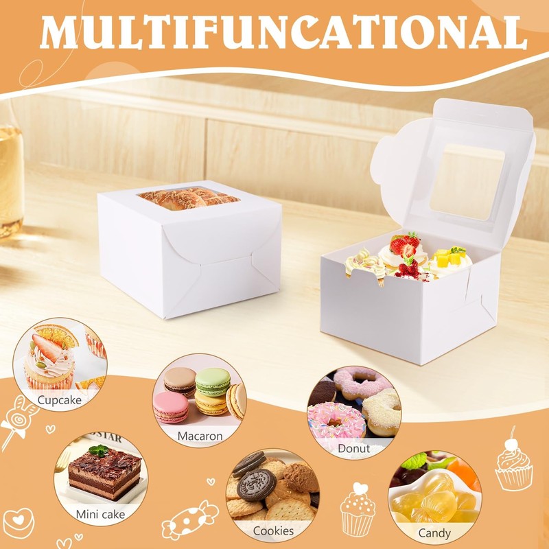 White Bakery Boxes With Window 4x4x2.5 Inch Mini Cake Cupcake Treat 40 PCS gallery
