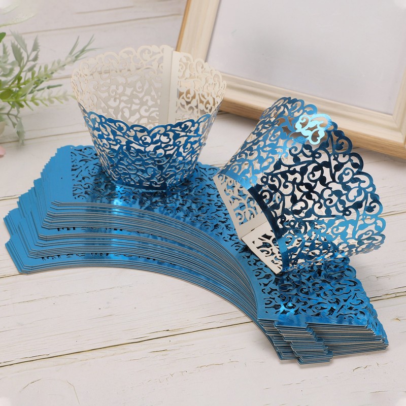 50 Pcs Cupcake Wrappers for Decoration Baking Cake Blue (Vine, Reflective Paper) gallery