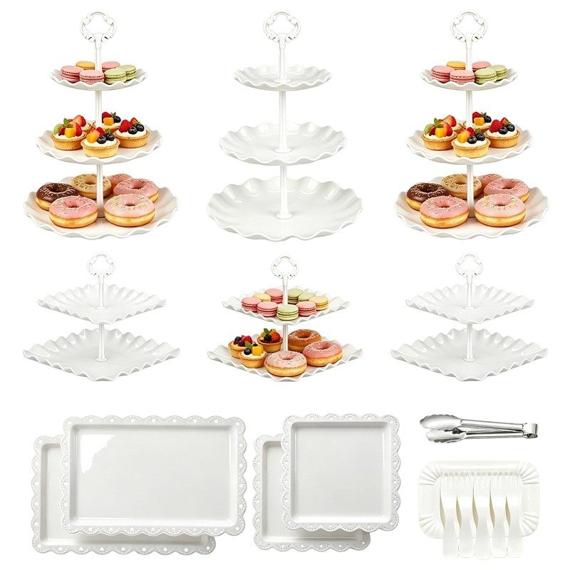 12 Piece Dessert Table Display Set – with Cupcake Stand, Appetizer Trays & Ta…