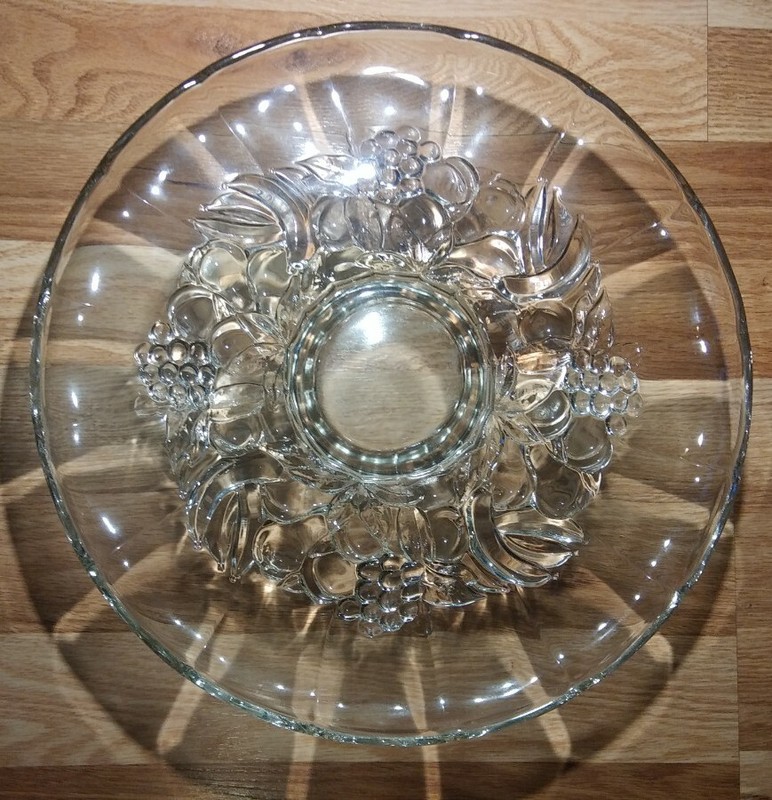Heavy Vintage 12 inch Thick Clear Glass Cake Stand with Fruit Design