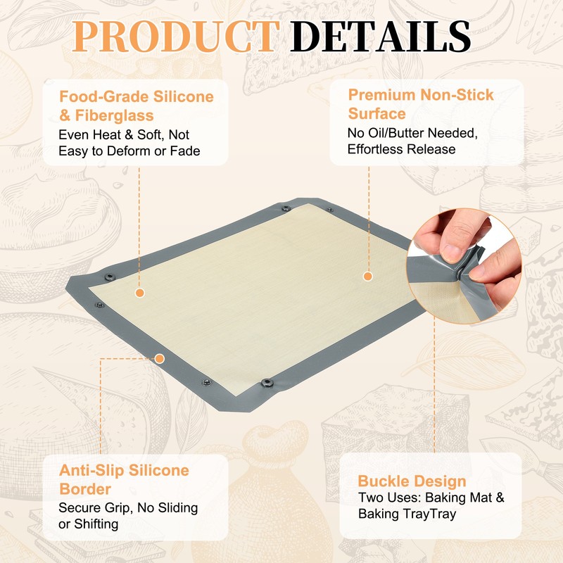 Silicone Baking Mats, 15.7 x 11.8Inch Reusable Silicone Baking Mat Sheet, Gray gallery