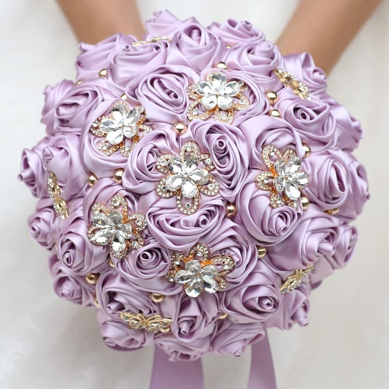 Sharebeauty 8.3 Handmade Satin Rose Bridal Bouquet Toss Round Wedding Bouquet