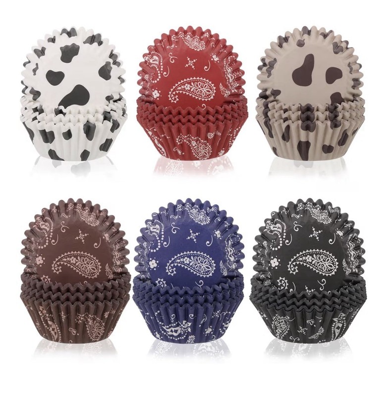600 Pcs Paper Baking Cups Cupcake Wrappers Western Liners Paisley Cow 6 Designs
