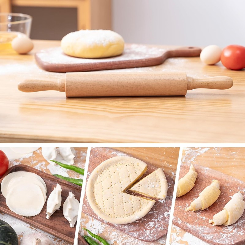 AISOSO Rolling Pins for Baking, 15.75 Inches Wooden Rolling Pin with Handles, Cl gallery
