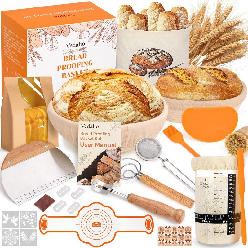 Sourdough Bread Baking Supplies, Sourdough Starter Kit, Bread Proofing Basket...