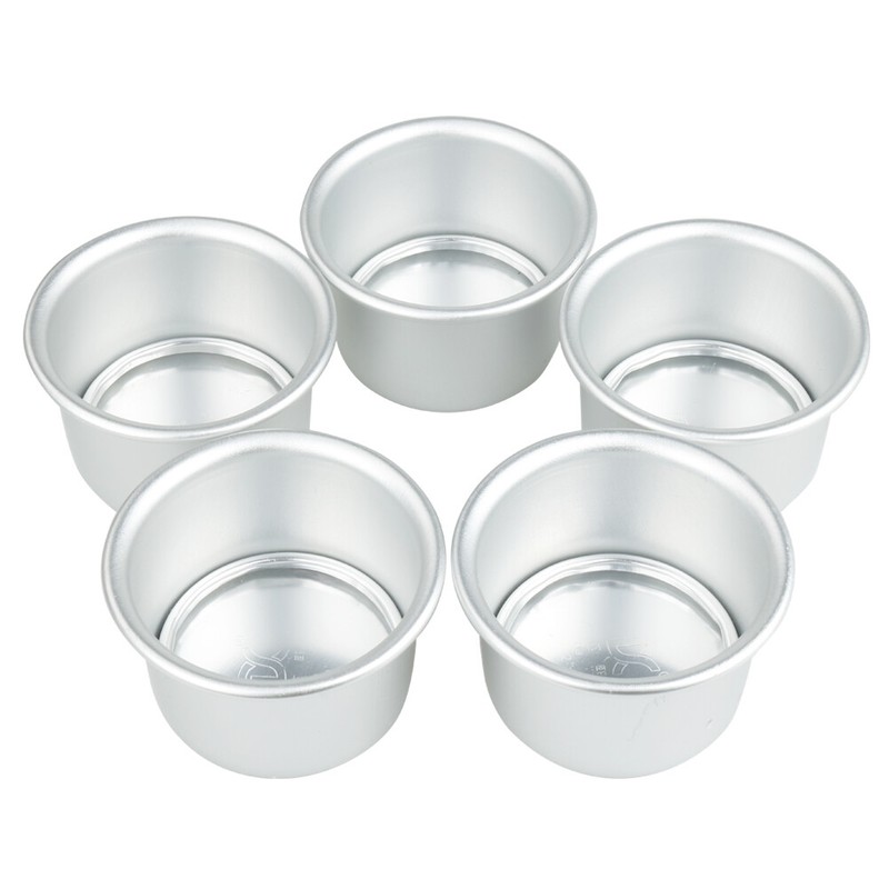 5Pcs 2Inch Aluminum Round Mini Cake Pan Mold Non Stick Tray Baking Tin Removable