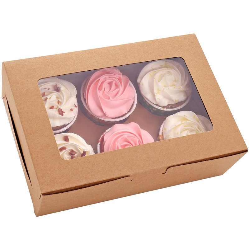 30-Set Cupcake Boxes with Inserts and Window Hold 6 Cupcakes, 9.4” x 6.3” x…