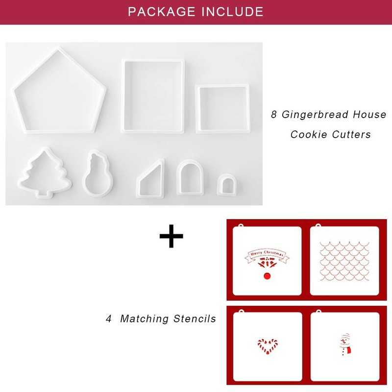 Gingerbread House Cookie Cutter with Matching Cookie Stencils -Set of 12-8Pcs Co gallery