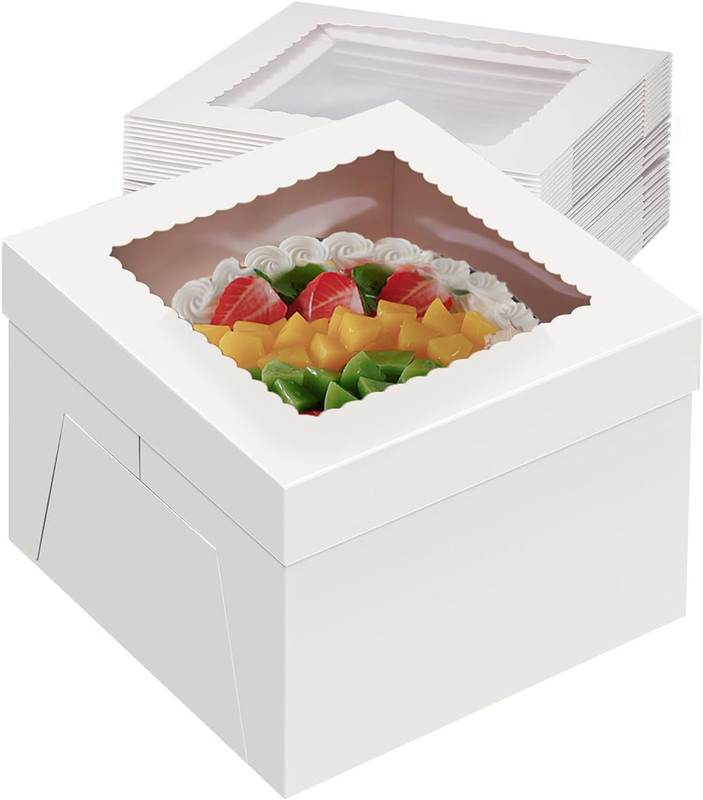 24Pcs Cake Boxes 10 Inch (24Pcs Boxes), 10X10X8 Inch Square White Bakery Boxes w