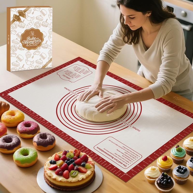 Silicone Baking Mat, Non Stick Pastry Mat Sheet for Dough 26"L x 16"W, Red